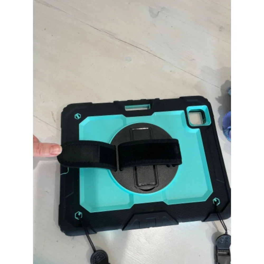 Rugged Tablet Case iPad 8 Cover with Hand & Shoulder‎ Strap & stand - Turquoise